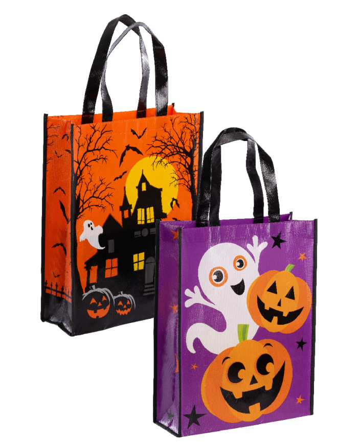 Halloween-Tasche aus TNT verschiedene Modelle H. ca. 57x31 cm mit Pappschild/Etikett