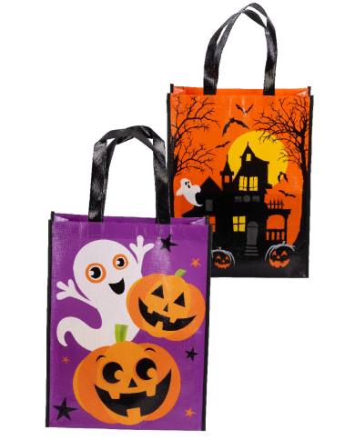 Sac à main Halloween en TNT modèles assortis, hauteur 57x31 cm environ avec étiquette volante/étiquette