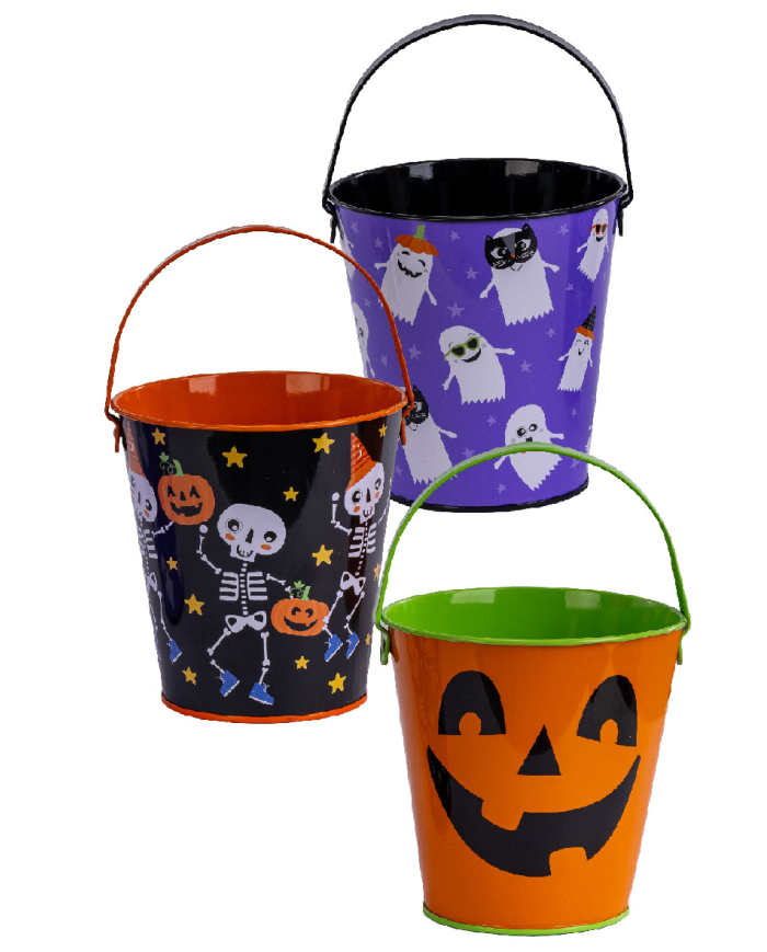 Vide-poche Halloween en métal 3 modèles assortis, hauteur 11 cm environ avec étiquette volante/étiquette