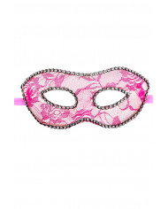 Chinless mask in transparent plastic covered with pink lace and