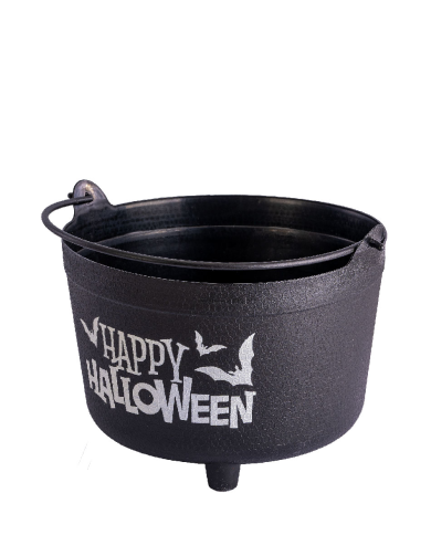 Caldero Happy Halloween de unos 32 cm. de diámetro x 22 cm. de alto de plástico con etiqueta colgante/etiqueta