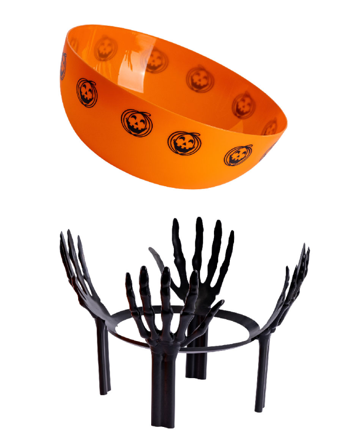 Orange basket with skeleton hands diam.cm.26 with hangtag/label