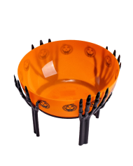 Korb orange mit Skeletthänden Durchm. ca. 26 cm mit Pappschild/Etikett