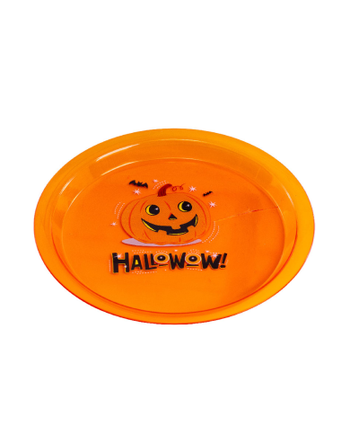 Assiette centre de table orange en plastique diamètre 24 cm environ avec étiquette volante/étiquette