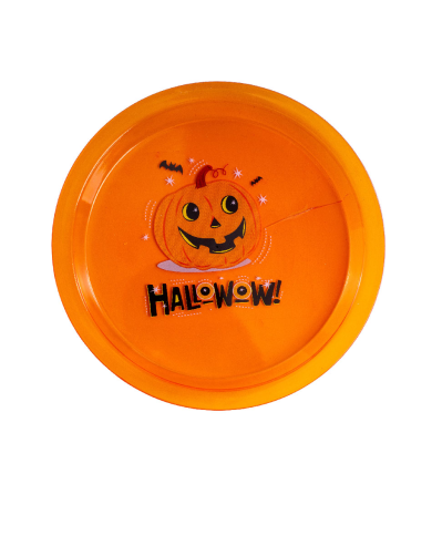 Orange plastic centerpiece plate diam.cm 24 with hangtag/label