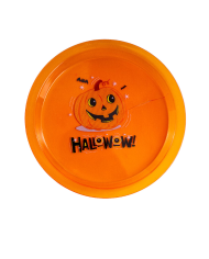 Teller Tischmitte orange aus Kunststoff Durchm. ca. 24 cm mit Pappschild/Etikett