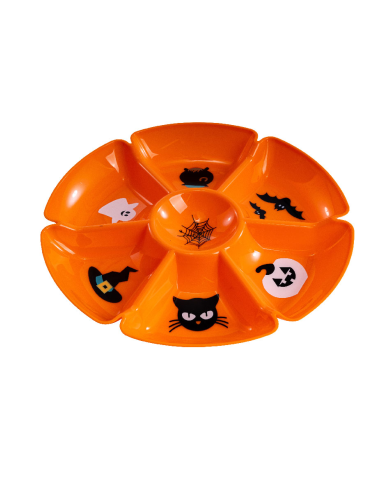 Assiette centre de table orange en plastique diamètre 30 cm environ avec étiquette volante/étiquette