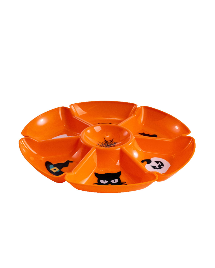 Teller Tischmitte orange aus Kunststoff Durchm. ca. 30 cm mit Pappschild/Etikett