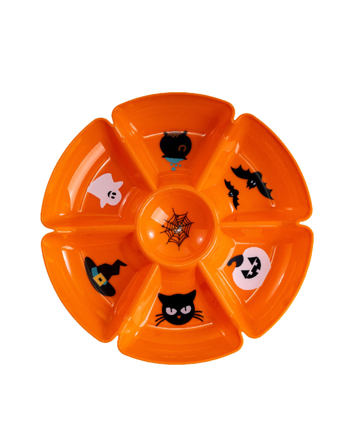 Assiette centre de table orange en plastique diamètre 30 cm environ avec étiquette volante/étiquette