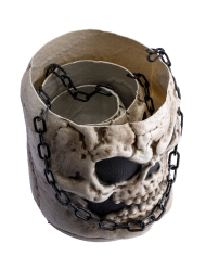 Set 3 stapelbare Totenkopf-Behälter H. ca. 14/20/25 cm mit Pappschild/Etikett