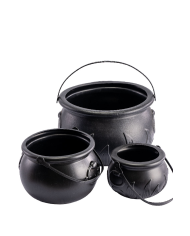 Set 3 stapelbare Hexenkessel Durchm. ca. 14/19,5/24 cm aus Kunststoff mit Pappschild/Etikett