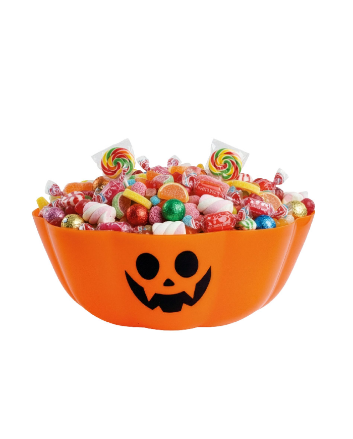 Portaobjetos centro de mesa calabaza de unos 30 cm. de diámetro con etiqueta colgante/etiqueta