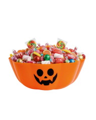 Portaobjetos centro de mesa calabaza de unos 30 cm. de diámetro con etiqueta colgante/etiqueta