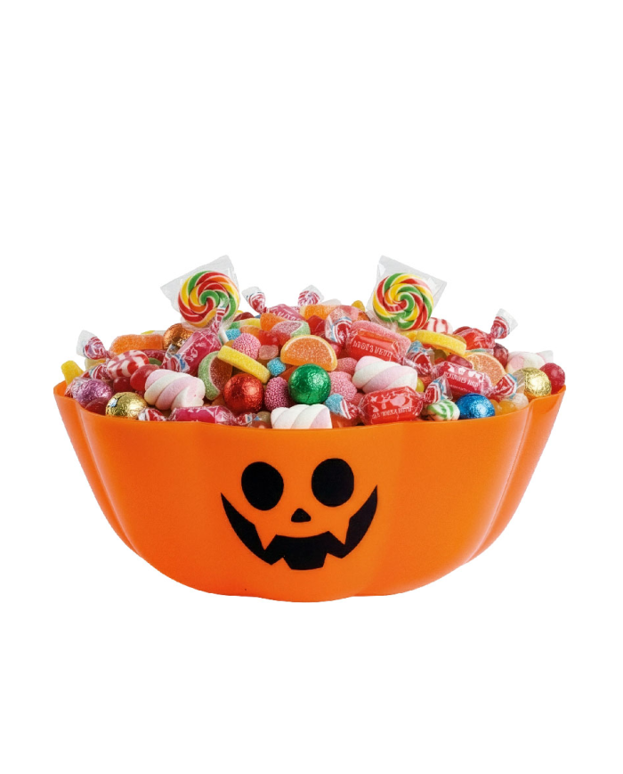 Portaobjetos centro de mesa calabaza de unos 30 cm. de diámetro con etiqueta colgante/etiqueta