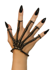 Skeleton hand bracelet with metal rings on card