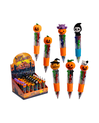 Bolígrafo multicolor Halloween con etiqueta colgante/etiqueta en expositor