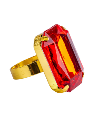 Bague gemme rouge réglable en métal dans un sachet sur papier cartonné