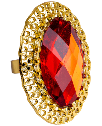 Bague gemme rouge ronde réglable en métal dans un sachet sur papier cartonné