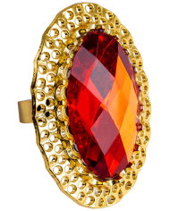 Bague gemme rouge ronde réglable en métal dans un sachet sur papier cartonné