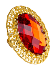 Bague gemme rouge ronde réglable en métal dans un sachet sur papier cartonné