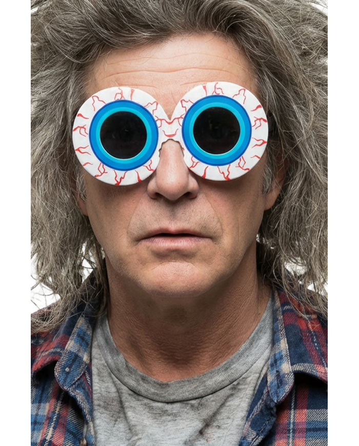 Cracked eyes plastic glasses on card