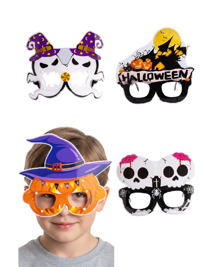 Occhiali Halloween  4 mod.ass. in plastica in busta con cavallotto