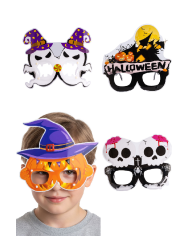 Lunettes Halloween 4 modèles assortis en plastique dans un sachet avec carte d’en-tête