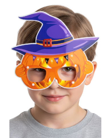 Lunettes Halloween 4 modèles assortis en plastique dans un sachet avec carte d’en-tête