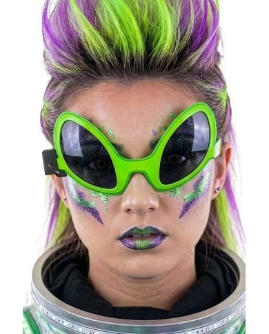 Grüne Alien-Brille mit Leuchtdekorationen (Batterien nicht enthalten) auf Pappkarton