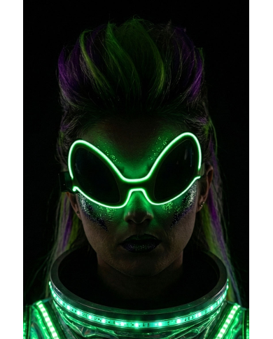 Gafas de alienígena verdes con adornos luminosos (pilas no incluidas) sobre cartoncillo