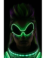Grüne Alien-Brille mit Leuchtdekorationen (Batterien nicht enthalten) auf Pappkarton