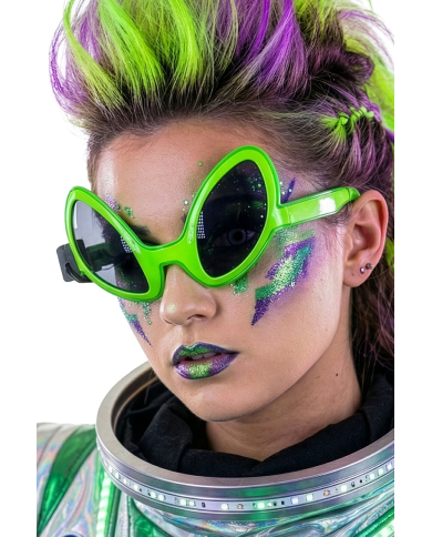 Lunettes extraterrestre vertes avec décorations lumineuses (piles non comprises) sur papier cartonné