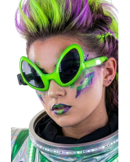 Gafas de alienígena verdes con adornos luminosos (pilas no incluidas) sobre cartoncillo