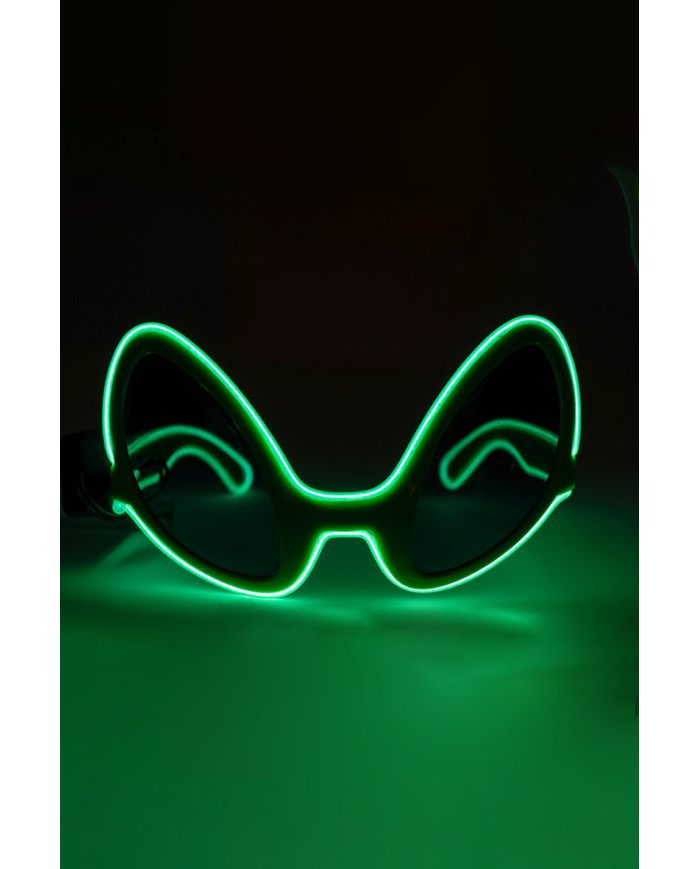 Gafas de alienígena verdes con adornos luminosos (pilas no incluidas) sobre cartoncillo