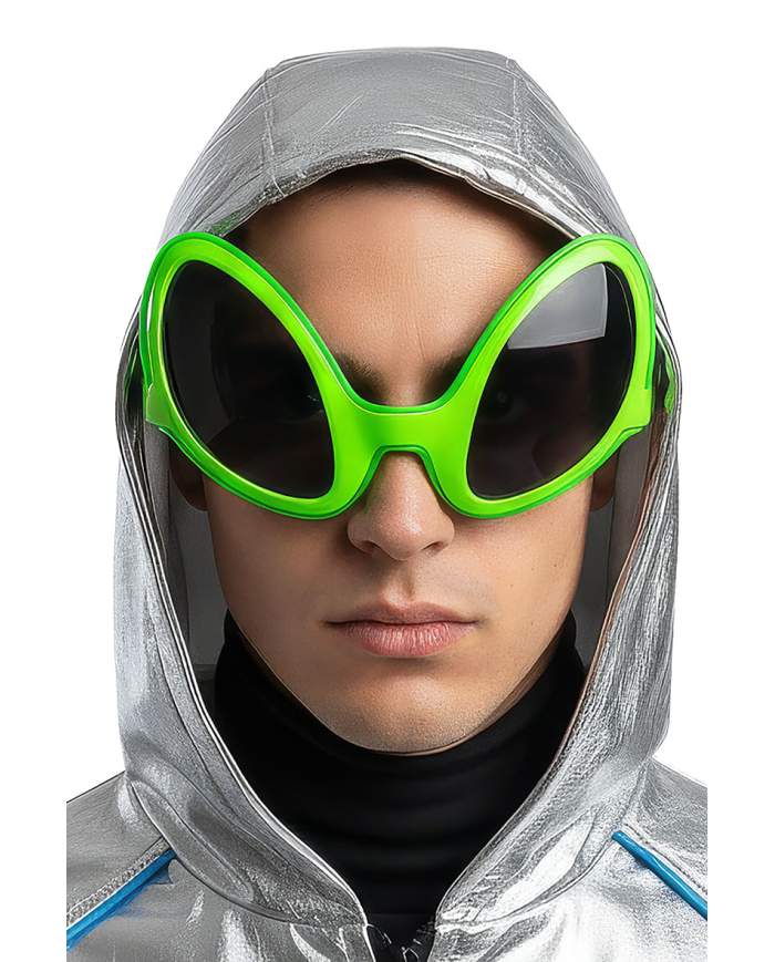 Grüne Alien-Brille mit Leuchtdekorationen (Batterien nicht enthalten) auf Pappkarton