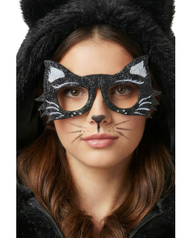 Gafas de gato de tela con purpurina sobre cartoncillo