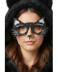 Occhiali gatto in tessuto glitterato su cartoncino