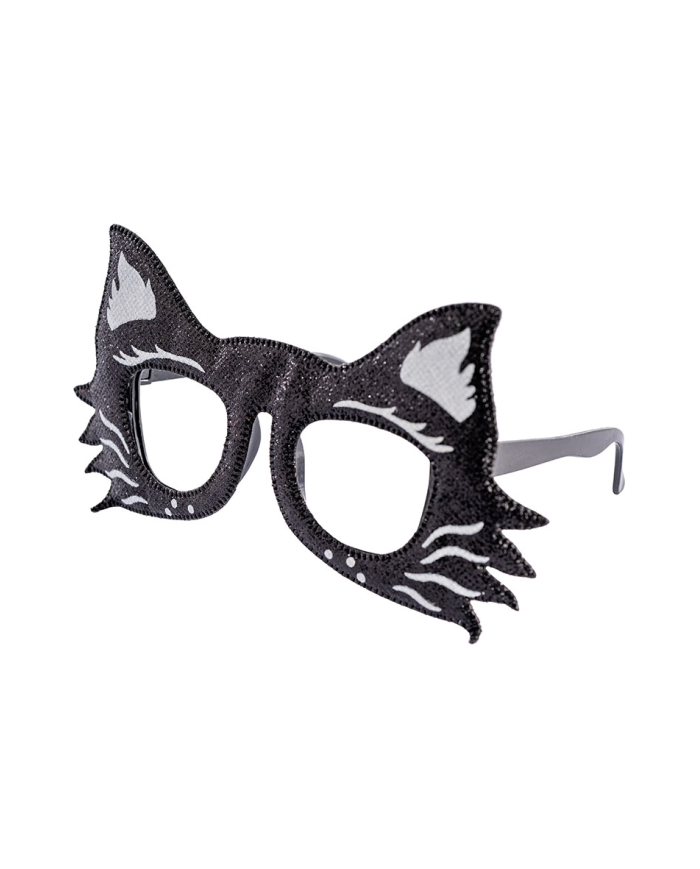 Katzenbrille aus Glitterstoff auf Pappkarton
