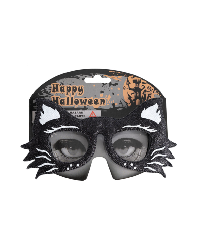 Katzenbrille aus Glitterstoff auf Pappkarton