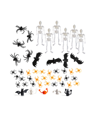 Ensemble décoration Halloween 48 pcs assorties en plastique dans un sachet avec carte d’en-tête
