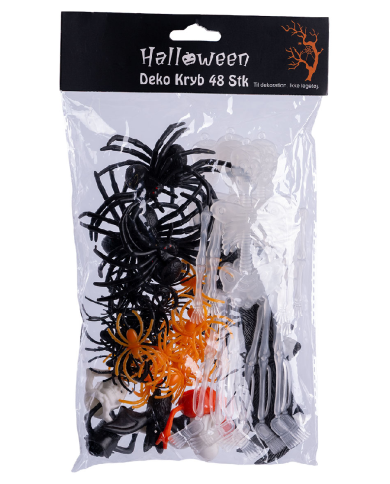 Ensemble décoration Halloween 48 pcs assorties en plastique dans un sachet avec carte d’en-tête