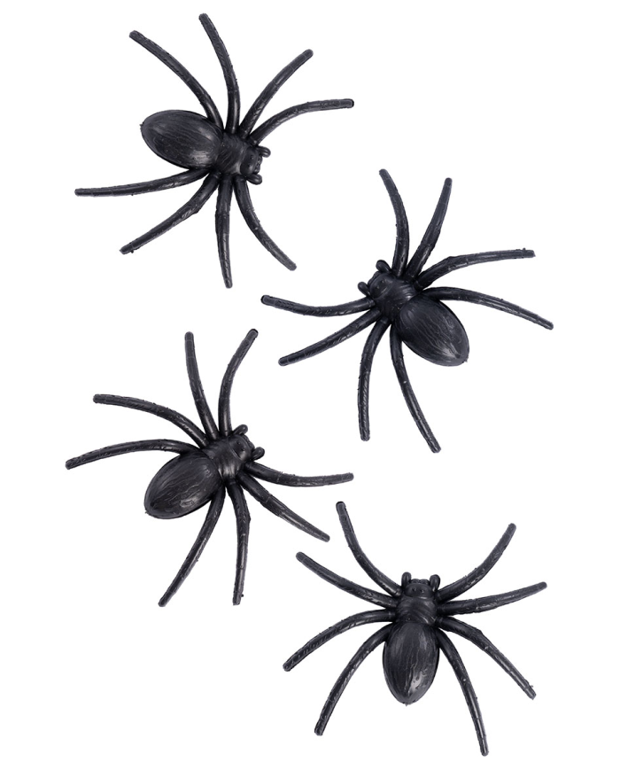 4 arañas de unos 6 cm. de diámetro de plástico sobre cartoncillo