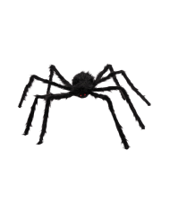 Araña negra peluda de unos 100 cm. de diámetro con etiqueta colgante/etiqueta