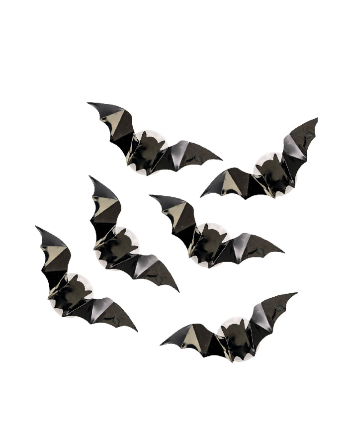 6 pipistrelli l.cm.12 ca. in plastica con luci da decorazione in busta con cavallotto