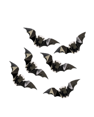6 pipistrelli l.cm.12 ca. in plastica con luci da decorazione in busta con cavallotto