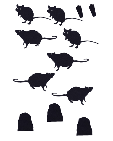 Décorations souris, longueur 24 cm environ en papier avec adhésif dans un sachet avec carte d’en-tête