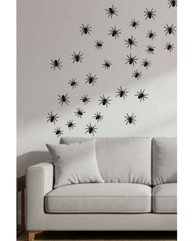 Décorations araignées diamètre 10 cm environ en papier avec adhésif dans un sachet avec carte d’en-tête