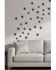 Decoraciones arañas de unos 10 cm. de diámetro de papel con adhesivo en bolsa con solapa de cartón