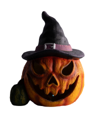 Calabaza decorativa de resina de unos 38 cm. de alto con luces (pilas no incluidas) en caja