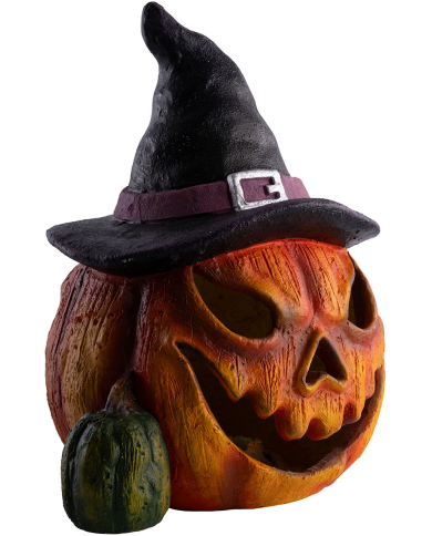 Calabaza decorativa de resina de unos 38 cm. de alto con luces (pilas no incluidas) en caja